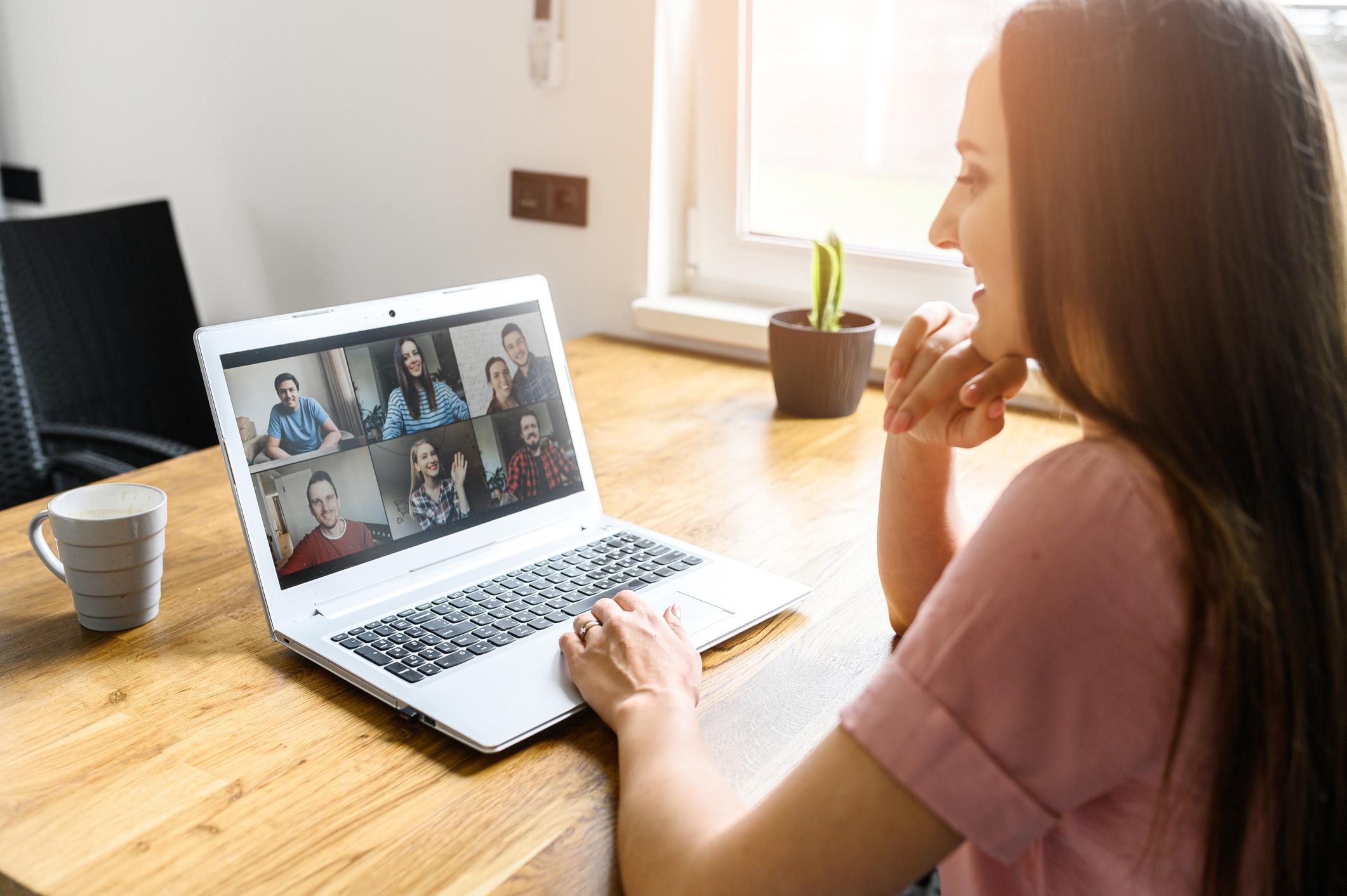 Woman attending a Zoom meeting on her laptop